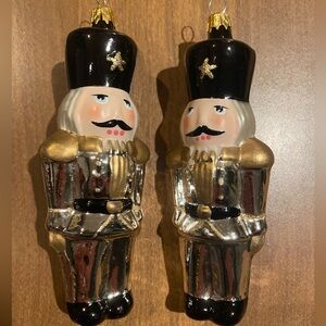 Pair Blown Glass Toy Soldier Ornaments